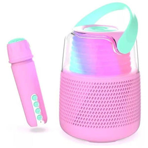 Karaoke-Set mit Mikrofon und Lautsprecher mit LED-Beleuchtung – rosa