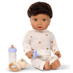 Babypuppe Junge mit Zubehör – In Kleidung mit Teddybär