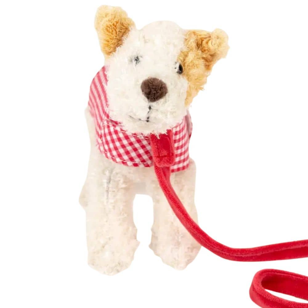 Mini-Hund Eliot aus Baumwollstrick – Mit Leine und Kleidung (13 cm)
