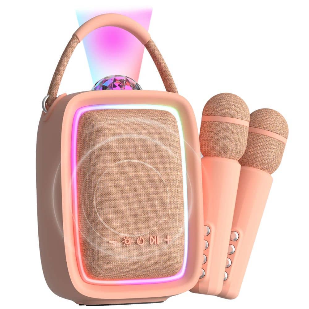 Disco-Karaoke-Set für 2 Mikrofone mit Projektor – rosa