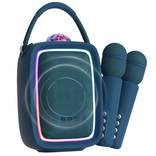 Disco-Karaoke-Set für 2 Mikrofone mit Projektor – dunkelblau
