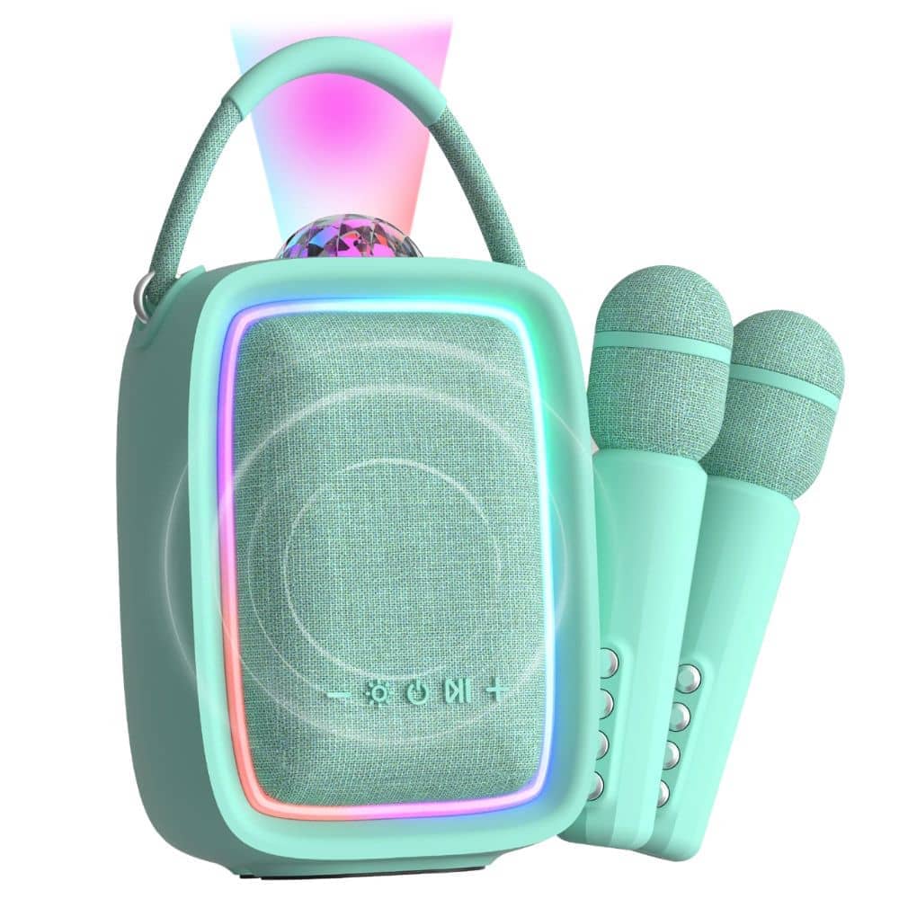 Disco-Karaoke-Set für 2 Mikrofone mit Projektor – blau