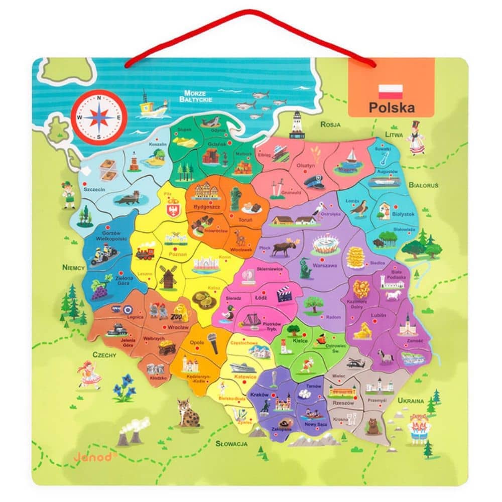Magnetpuzzle von Janod – Karte von Polen, 69 Teile