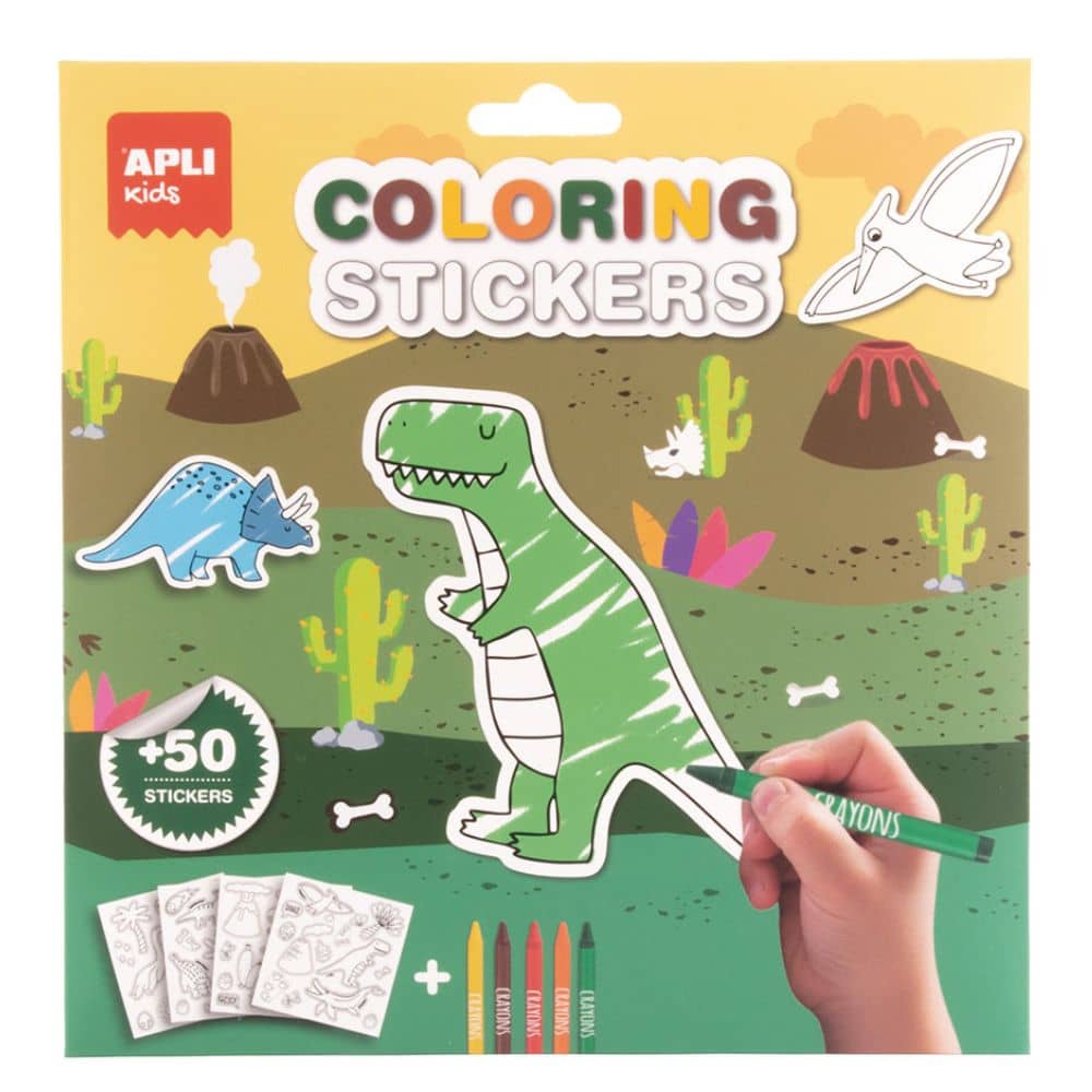 Aufkleber-Set zum Ausmalen mit Buntstiften – Dinosaurier, 57 Stück