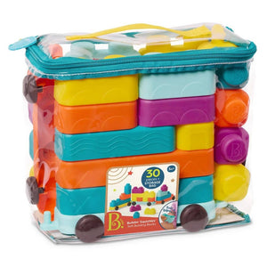 Miękkie klocki sensoryczne z wagonikami B. Toys – Buildin’ Squishies