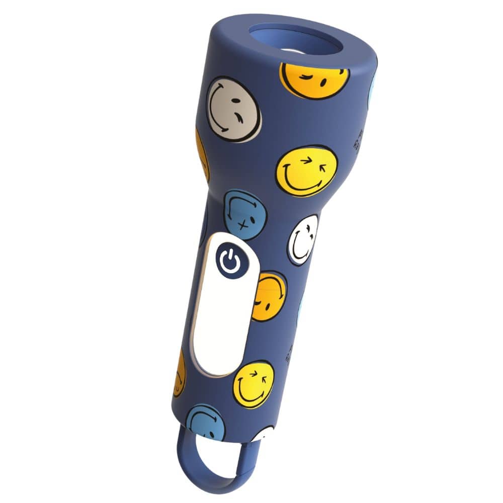 Kinder-Taschenlampe aus Silikon MOB Smiley World in Blau