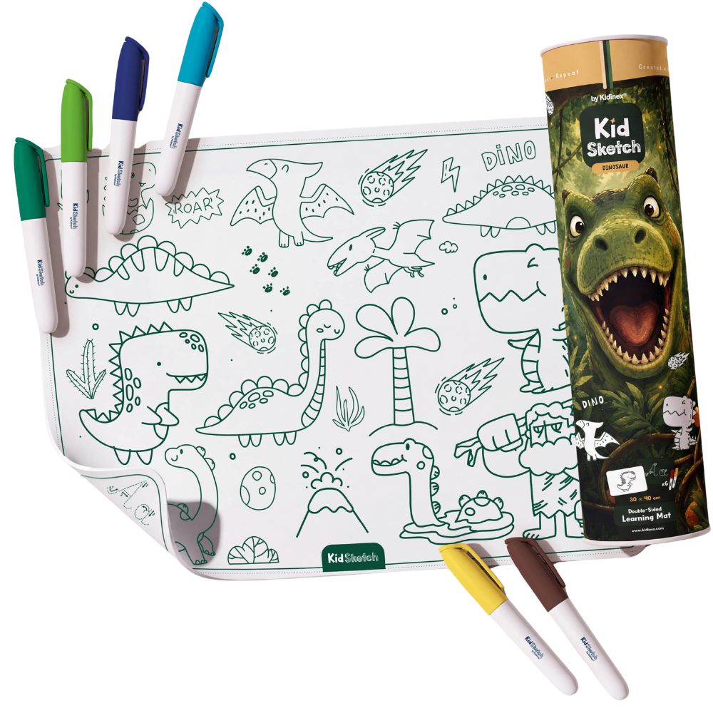 Kid Sketch Silikon-Malunterlage Dino mit Markern und Verpackungsrolle