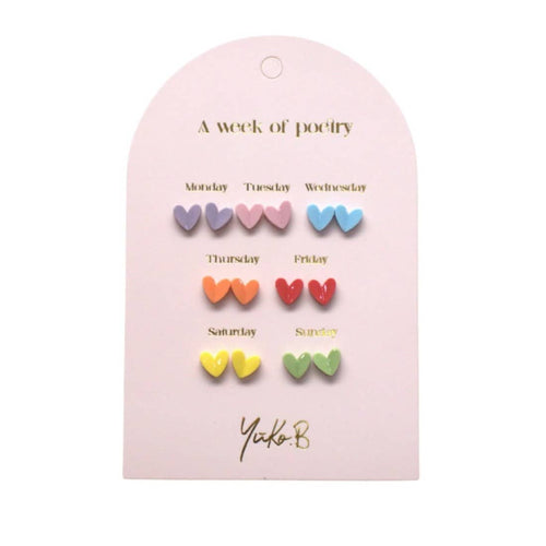 Yuko B. Ohrstecker-Set Poesie-Woche Herzen mit 7 Paar