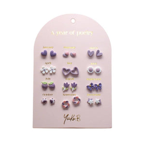 Yuko B. Ohrstecker-Set Poesie-Jahr Lila mit 12 Paar