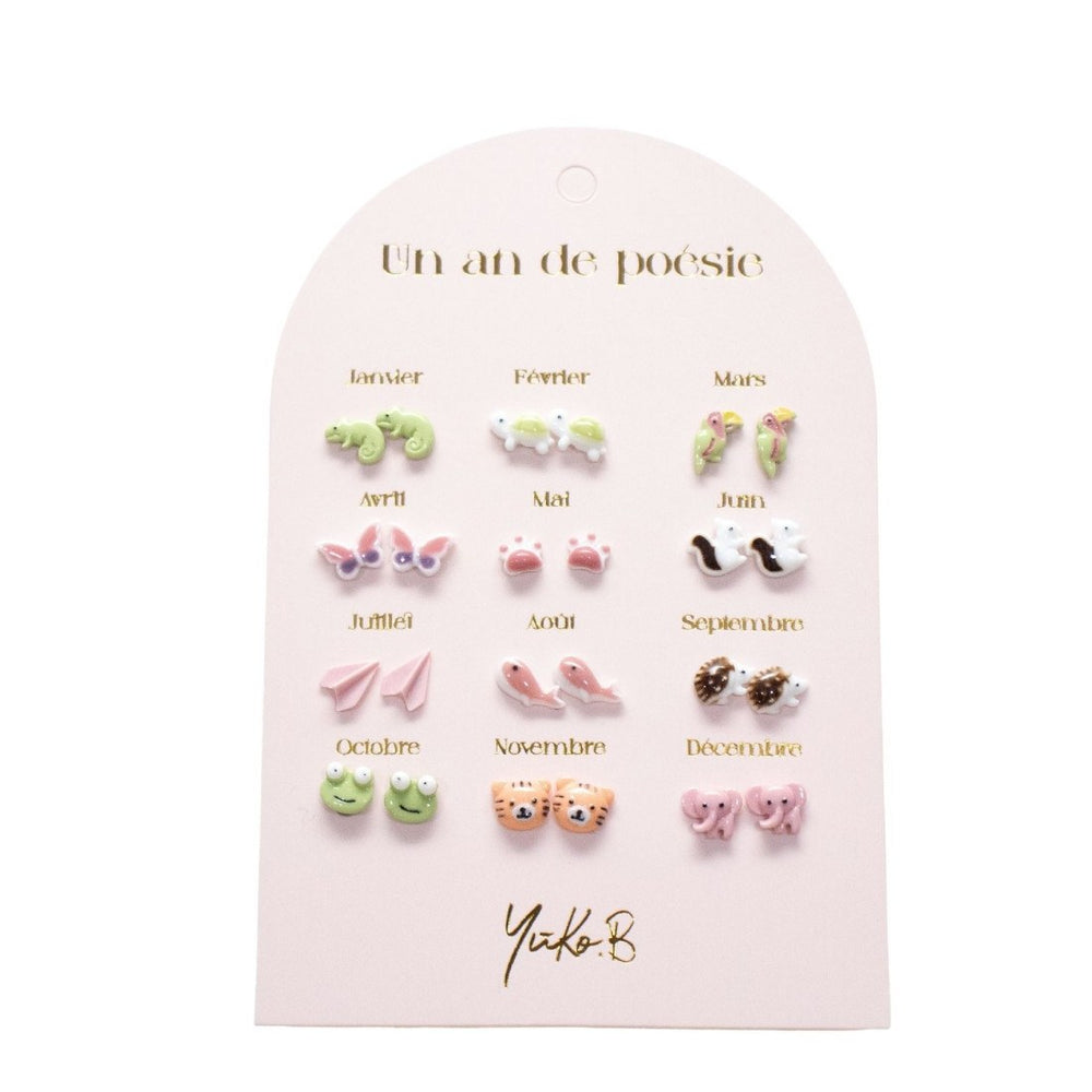Yuko B. Ohrstecker-Set Poesie-Jahr Dschungel mit 12 Paar