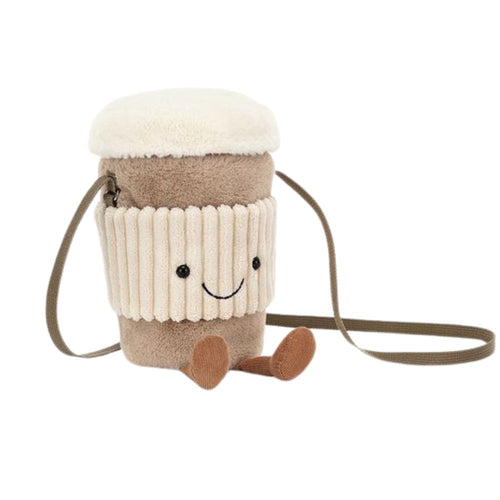 Jellycat Plüsch-Umhängetasche Coffee-to-go-Becher mit Riemen und Cord-Beinchen