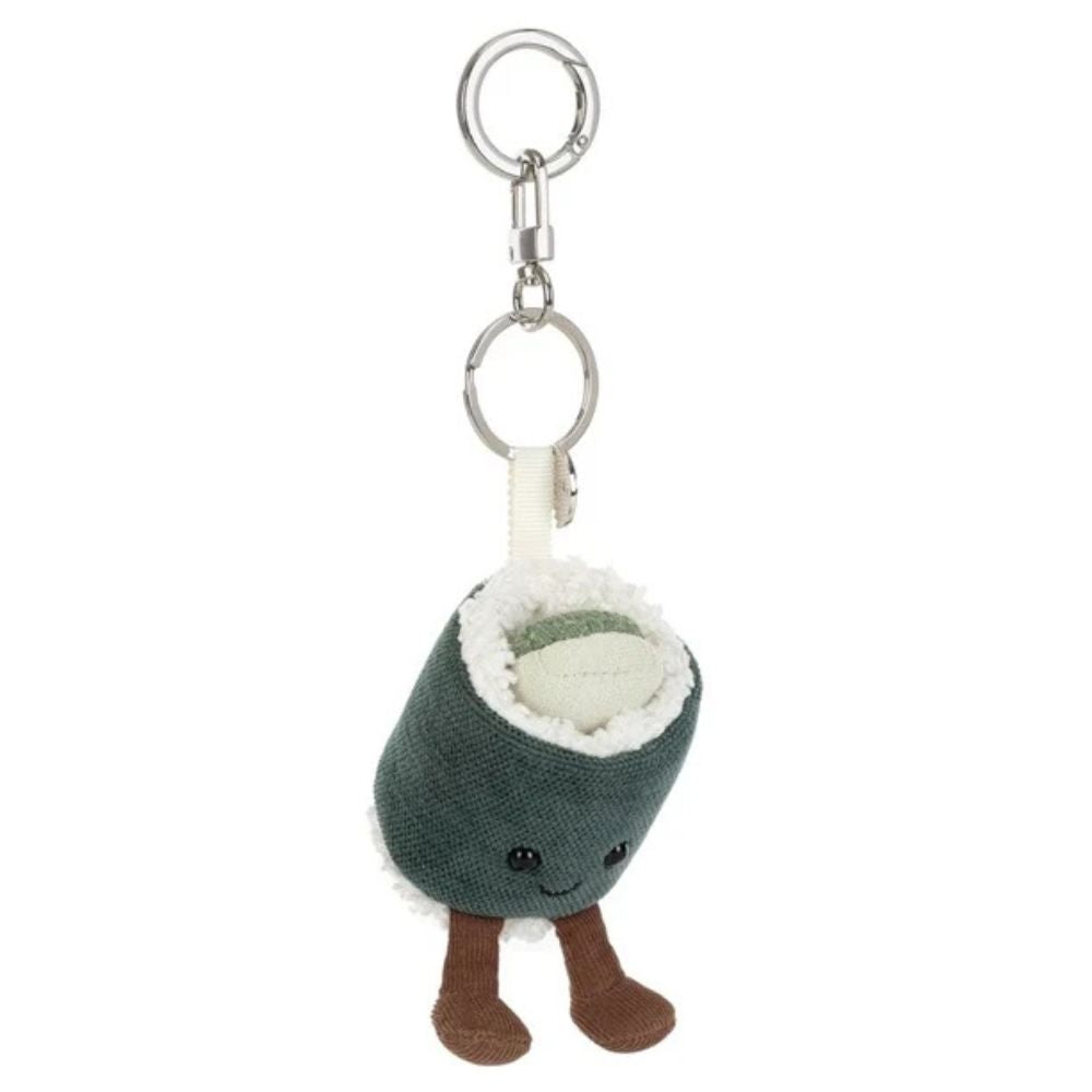 Jellycat Taschenanhänger Sushi Hosomaki mit Gesicht und Metallkarabiner, Vorderansicht