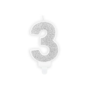 Geburtstagskerze 7 cm – Zahl 3 silber