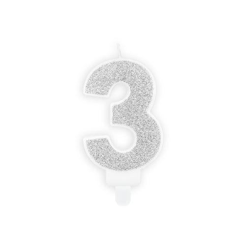 Geburtstagskerze 7 cm – Zahl 3 silber