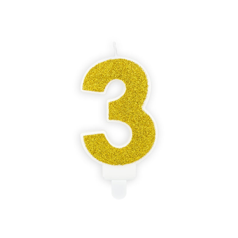 Geburtstagskerze 7 cm – Zahl 3 goldfarben