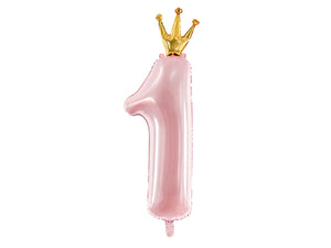 Folienballon 30 x 90 cm – Zahl 1 hellrosa