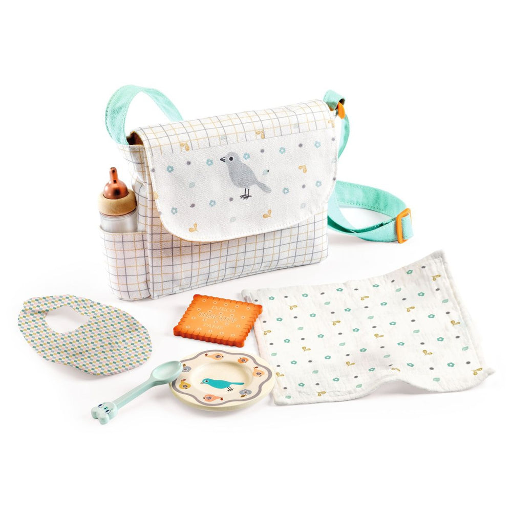 Tasche mit Accessoires für die Mahlzeiten der Pomea-Puppen