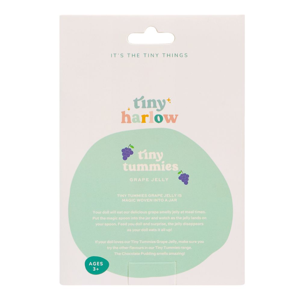 Magisches Glas Puppenfutter Traube in einem kleinen Glas mit einem Löffel für Puppenzubehör von Tiny Harlow